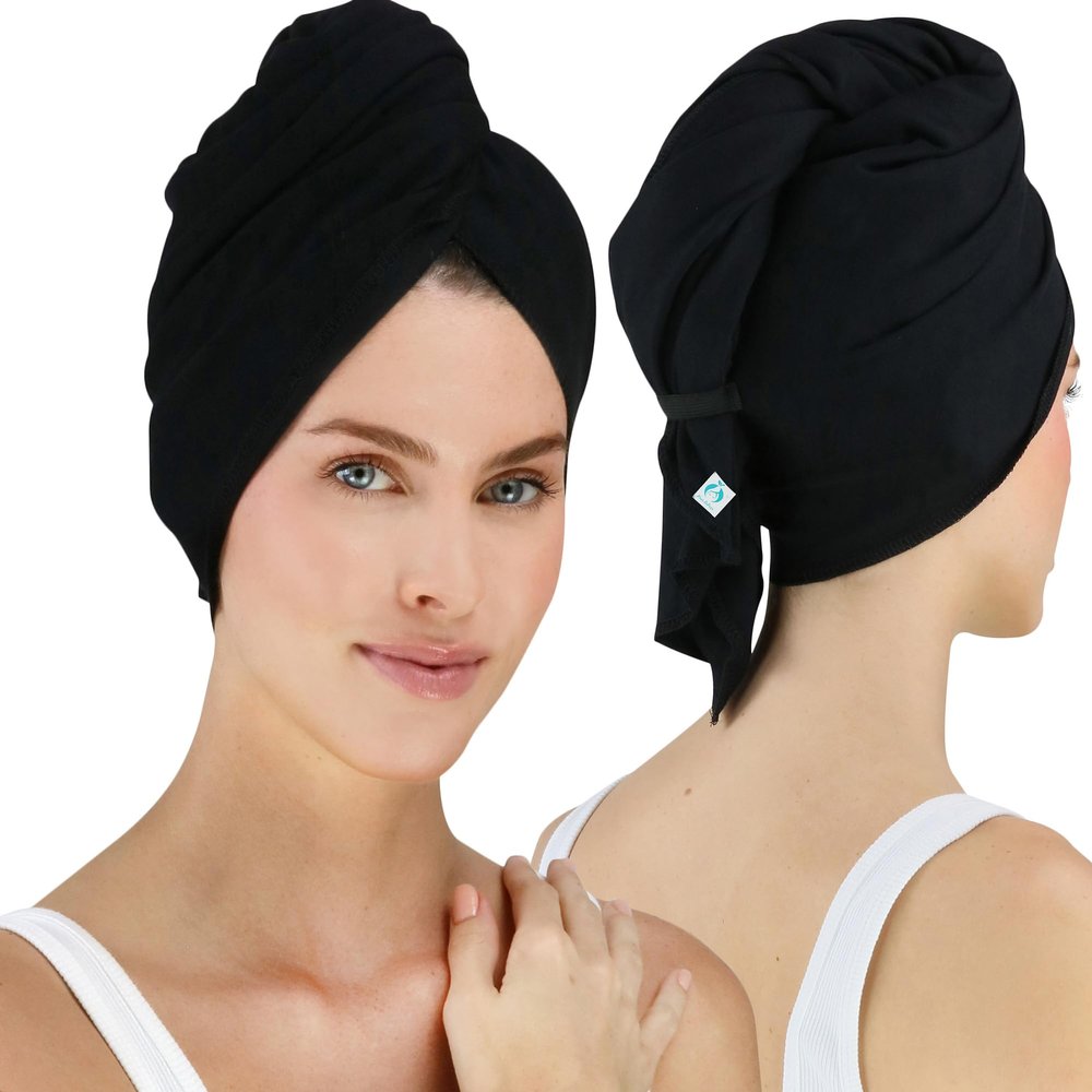 Hair RePear Anti Frizz Premium Cotton Hair Towel Wrap, Wet Hair Towel Wrap for Women, Plop Scrunch Curly, Wavy, Straight Hair (Black, 21 x 44)