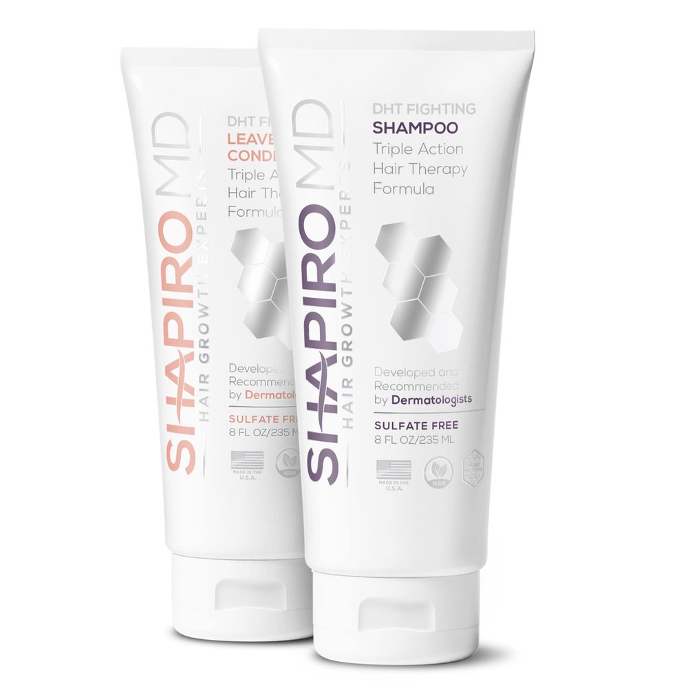 Shapiro MD Hair Growth Experts Shampoo and Leave in Conditioner, DHT Fighting Vegan Formula for Thinning Hair Developed by Dermatologists, Experience Healthier, Fuller Thicker Looking Hair, 1 Month