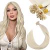 Ugeat U Tips Hair Extensions Human Hair Platinum Blonde K Tip Fusion Hair Extensions for Women Blonde Pre Bonded Hair for Travel Medium Length 18 Inch 50S 50G view 1