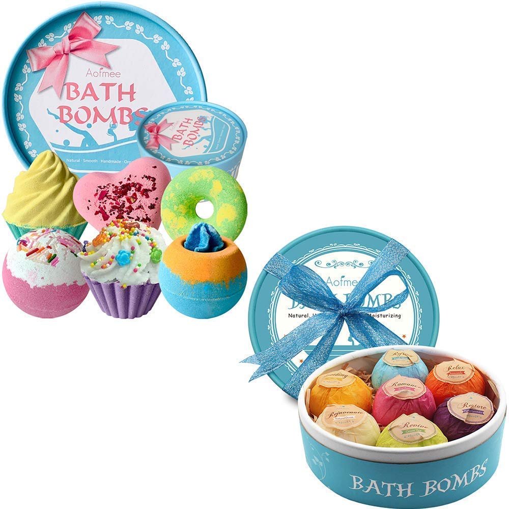 Aofmee 2 Sets of Bath Bombs, 13 pcs Cotton Candy Scented Gift Set