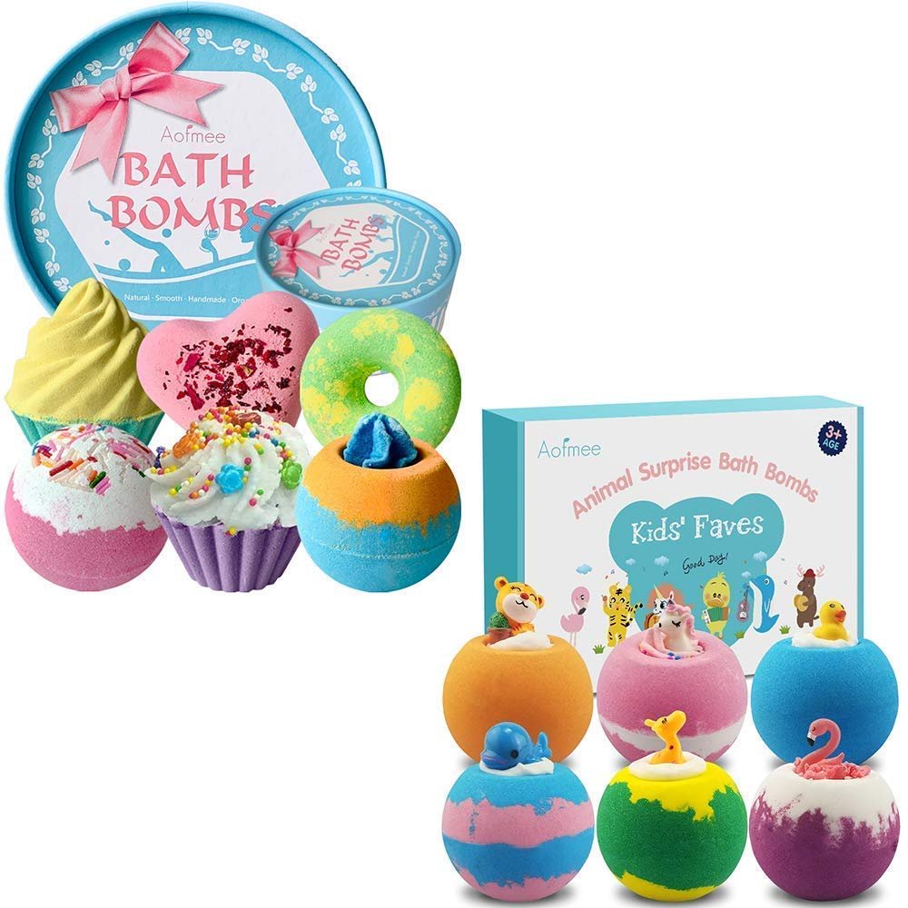 Aofmee 2 Sets of Bath Bombs, 6 pcs Sweet & Romantic & 6 pcs Kids Gift Set