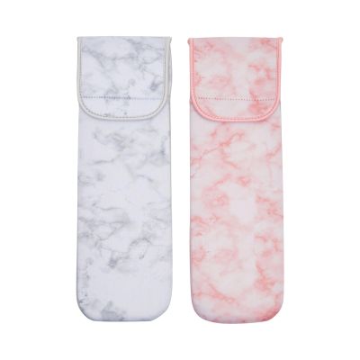 Glamlily Neoprene Hair Tool Bag - Heat Resistant Travel Curling Iron Case - Marble Flat Iron Sleeve - Hook & Loop Closure Straightener Case for Traveling - 2-Pack, 5 x 15 x 0.5 in