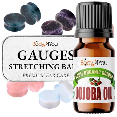 BodyJ4You 18PC Body Piercing Stone Plugs - Ear Stretching Balm Organic Jojoba Oil Aftercare - Big Gauge 20mm (3/4") - Saddle Double Flared Tunnels Expander Earrings