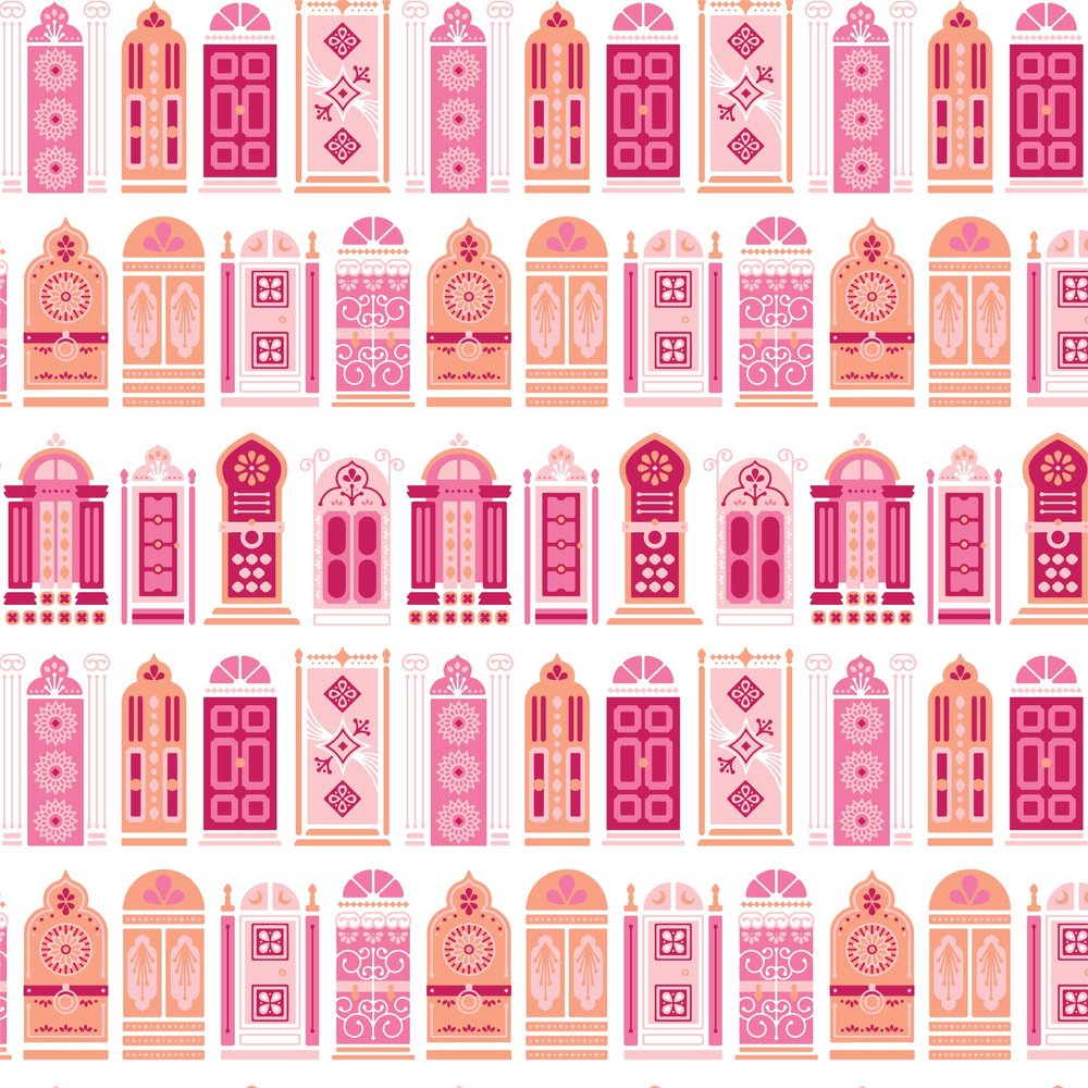 Camelot Moroccan Nights Moroccan Doors Pink Fabric by the Yard