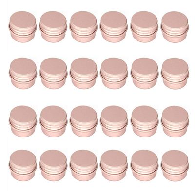 0.5oz/15ml Rose Gold Aluminum Tin Jar with Screw Lid 1/2 oz Containers with Lids 1/2-Ounce Metal Steel Tin Cosmetic Sample Containers for Lip Balm DIY Salve Spice Candies Crafts, 24 Pack