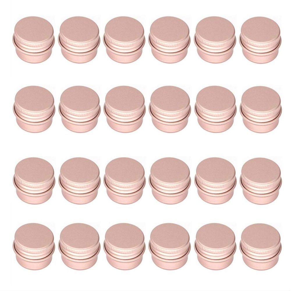 0.5oz/15ml Rose Gold Aluminum Tin Jar with Screw Lid 1/2 oz Containers with Lids 1/2-Ounce Metal Steel Tin Cosmetic Sample Containers for Lip Balm DIY Salve Spice Candies Crafts, 24 Pack