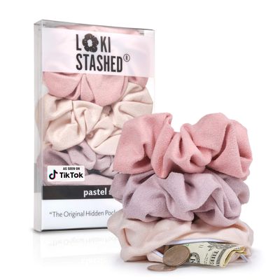LokiStashed 3-PACK Suede Hair Tie Scrunchies for VSCO Girls & Women, THE ORIGINAL HIDDEN POCKET SCRUNCHIE with Zipper Pocket Storage, Accessories, Small Items, Keys, Money (Pastel)