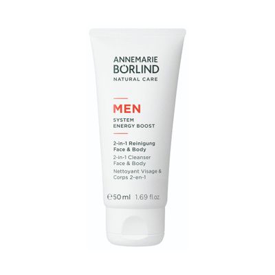 ANNEMARIE BRLIND - MEN SYSTEM ENERGY BOOST 2-in-1 Cleanser Face & Body - energizing & refreshing facial & body skin care, with organic juniper extract, vegan, 6.76 Fl. Oz.