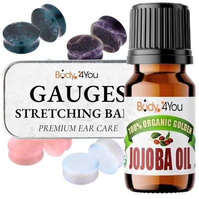 BodyJ4You 18PC Body Piercing Stone Plugs - Ear Stretching Balm Organic Jojoba Oil Aftercare - Big Gauge 24mm (1") - Saddle Double Flared Tunnels Expander Earrings