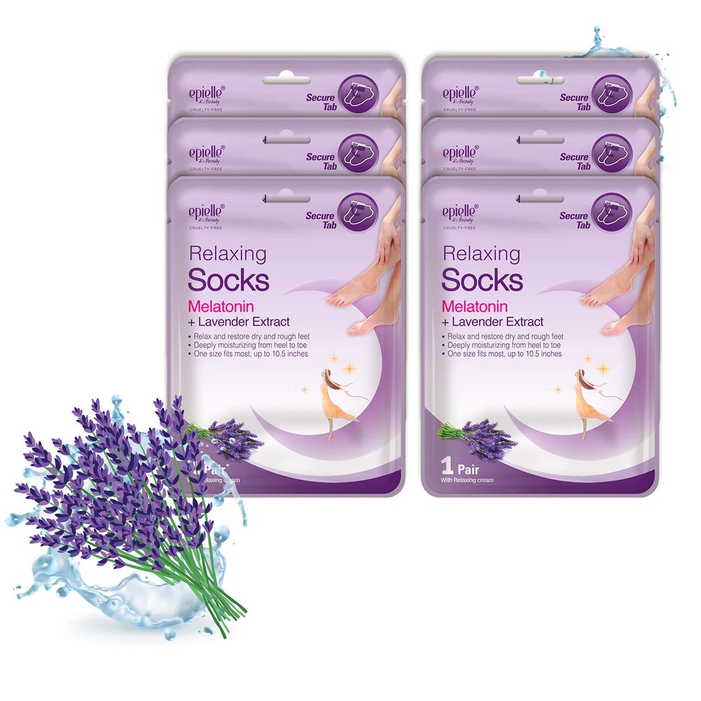 Epielle Relaxing Foot Mask 6 Pairs, Soften and Restore with Melatonin & Lavender Extract, Deep Moisturizing Socks for Dry, Cracked Feet, Self Care Gifts for Women, Spa Kit, Stocking Stuffers