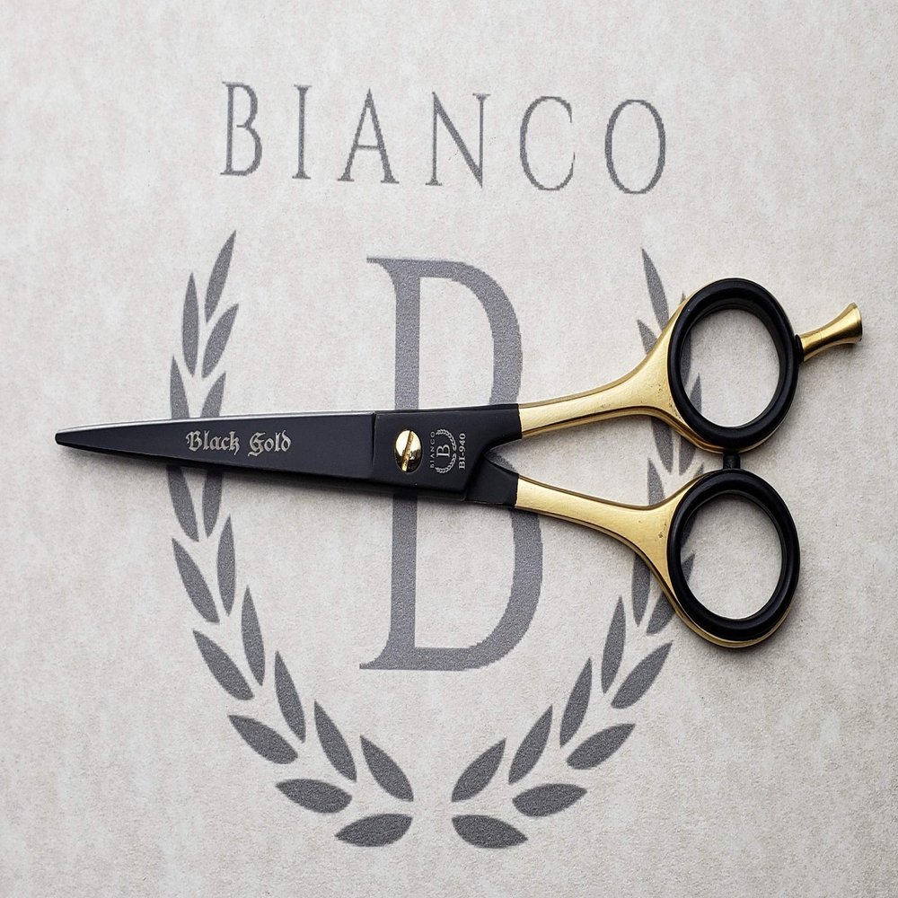 BI-940 Bianco Instruments Size 7" Black Gold Professional Hairdressing Shears | Made in USA | Japanese Stainless Steel | Premium Case Cove Included