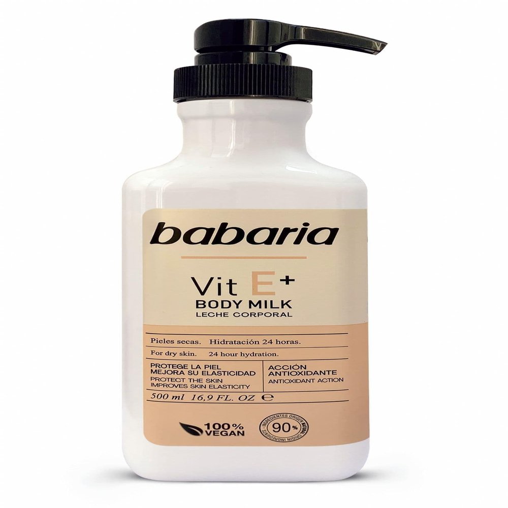 Babaria Vitamin E Body Milk - Moisturizing Body Lotion for Women and Men - Dry Skin Body Cream - Boosts Collagen Production, Skin Elasticity - 16.9 oz