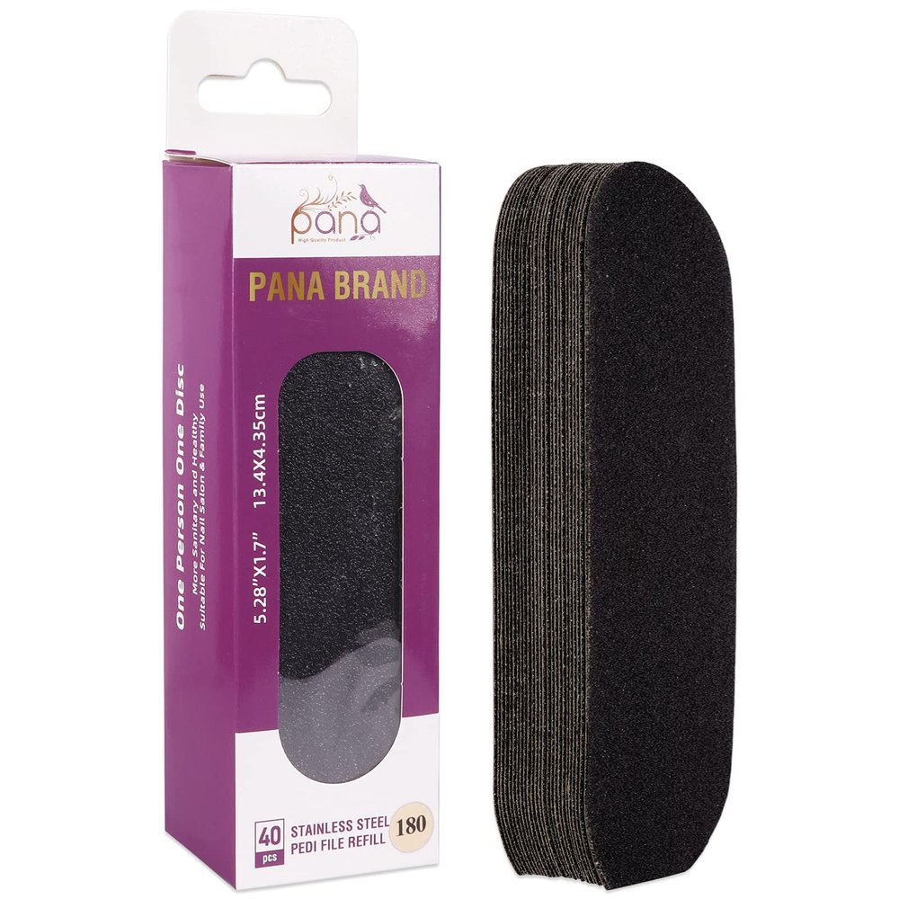PANA 40 Pieces Large Black Pedi File Refill for Stainless Steel Foot File Sanding Foot Rasp - Easy Strip Peel Pedicure Refill Pads - Grit 180