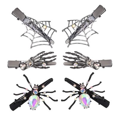 Halloween Hair Clips for Women Girls Gothic Sparkling Rhinestone Skeleton Hand Bone Claw Hairpins Horror Spider Web Hair Barrettes Halloween Party Masquerade Cosplay Accessory (colorful rhinestone)