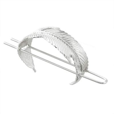 Creative Alloy Leaf Hair Cuff Hair Stick Hairpin Hair Accessories Minimalist Hair Clip Hair Barrette Feather Bun Holder Vintage Bun Cage for Women Lady (Silver)