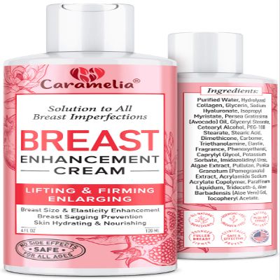 Caramelia Breast Enhancement Cream - USA Made, Firming & Lifting, Collagen-Infused, Sensitive Skin, Paraben-Free, 4 Fl Oz