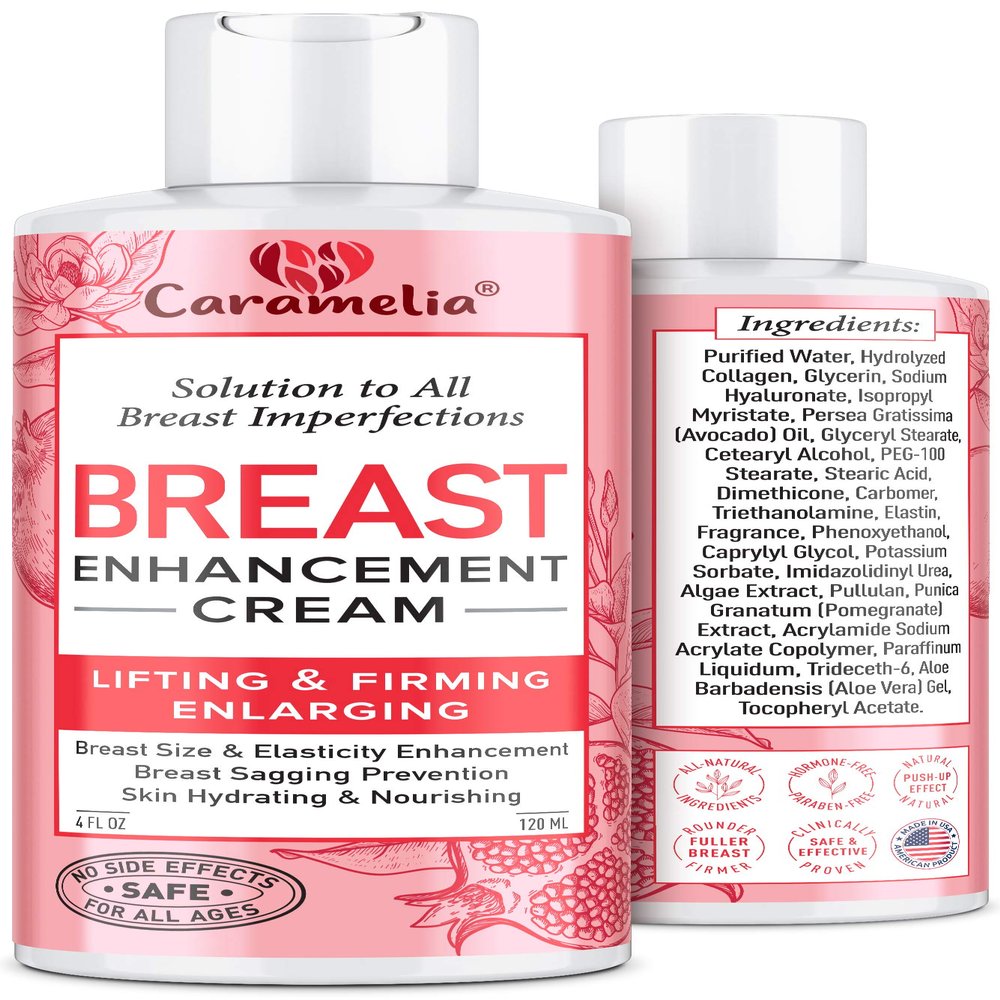 Caramelia Breast Enhancement Cream - USA Made, Firming & Lifting, Collagen-Infused, Sensitive Skin, Paraben-Free, 4 Fl Oz