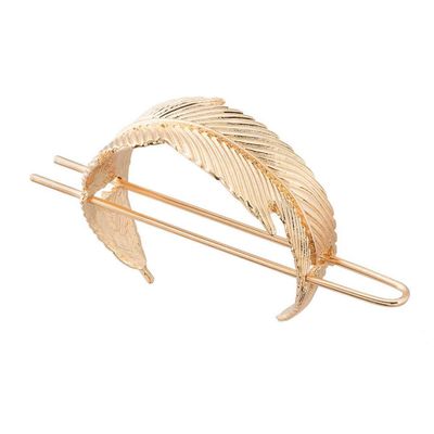 Creative Alloy Leaf Hair Cuff Hair Stick Hairpin Hair Accessories Minimalist Hair Clip Hair Barrette Feather Bun Holder Vintage Bun Cage for Women Lady (Gold)