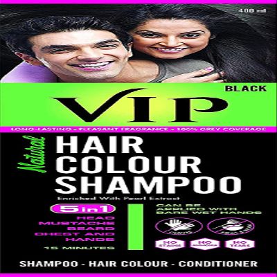 VIP NATURAL HAIR COLOUR SHAMPOO BLACK - 3 IN 1 SHAMPOO HAIR COLOUR CONDITIONER, 400ML - WITH EXPRESS SHIPPING