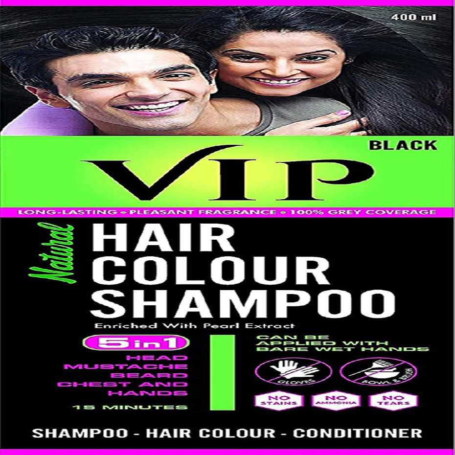 VIP NATURAL HAIR COLOUR SHAMPOO BLACK - 3 IN 1 SHAMPOO HAIR COLOUR CONDITIONER, 400ML - WITH EXPRESS SHIPPING