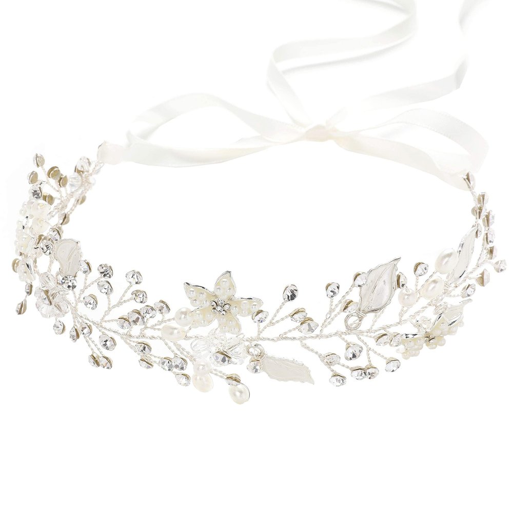 Coucoland Flower Girl Fairy Headpiece - First Communion Crystal Crown Tiara Hair Piece Baby Breath Headband for Wedding Brides Bridal Hair Accessories