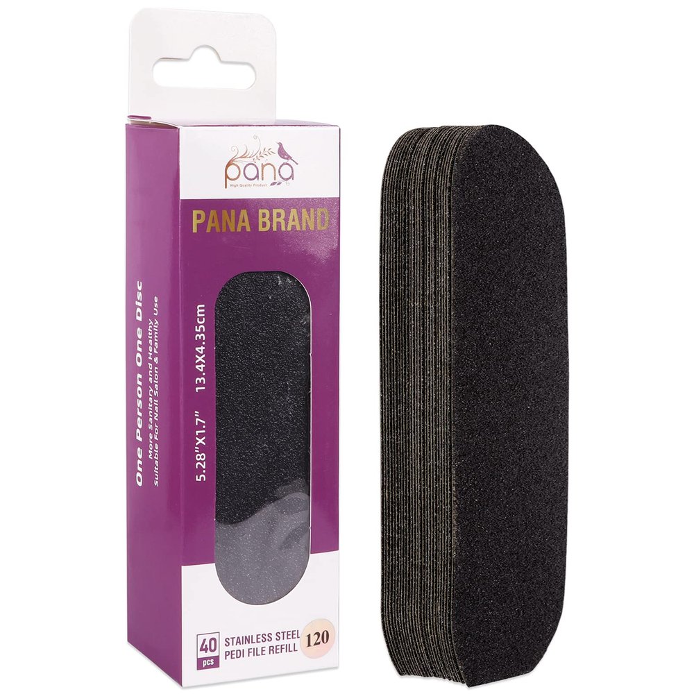 PANA 40 Pieces Large Black Pedi File Refill for Stainless Steel Foot File Sanding Foot Rasp - Easy Strip Peel Pedicure Refill Pads - Grit 120