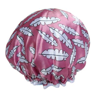 1 PCS Eco-friendly PEVA Lined Shower Cap, Cute Printed Exterior Large Bath Cap for Hair Treatment (06 Pink Feather)
