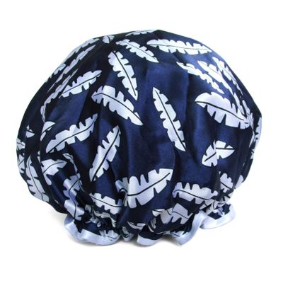 1 PCS Eco-friendly PEVA Lined Shower Cap, Cute Printed Exterior Large Bath Cap for Hair Treatment (05 Navy Feather)