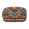 ALAZA Indian Tribal Aztec Ornament Geometric Pattern with Skulls Cosmetic Bag Leather Pencil Case Waterproof Portable Travel Makeup Pouch with Zipper for Women view 1