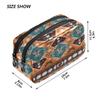 ALAZA Indian Tribal Aztec Ornament Geometric Pattern with Skulls Cosmetic Bag Leather Pencil Case Waterproof Portable Travel Makeup Pouch with Zipper for Women view 3