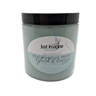 Just Imagine Handcrafted - Eucalyptus Mint Emulsified Sugar Body Scrub, All Natural Handmade 8 oz