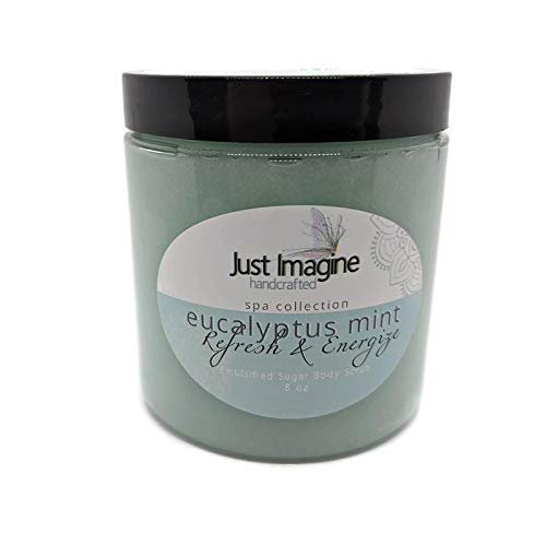 Just Imagine Handcrafted - Eucalyptus Mint Emulsified Sugar Body Scrub, All Natural Handmade 8 oz