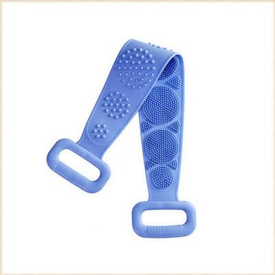 Magik Silicone Bath Shower Towel Rub Brush Pull Back Strip Scrubber Exfoliating Scrub Tool (Blue)