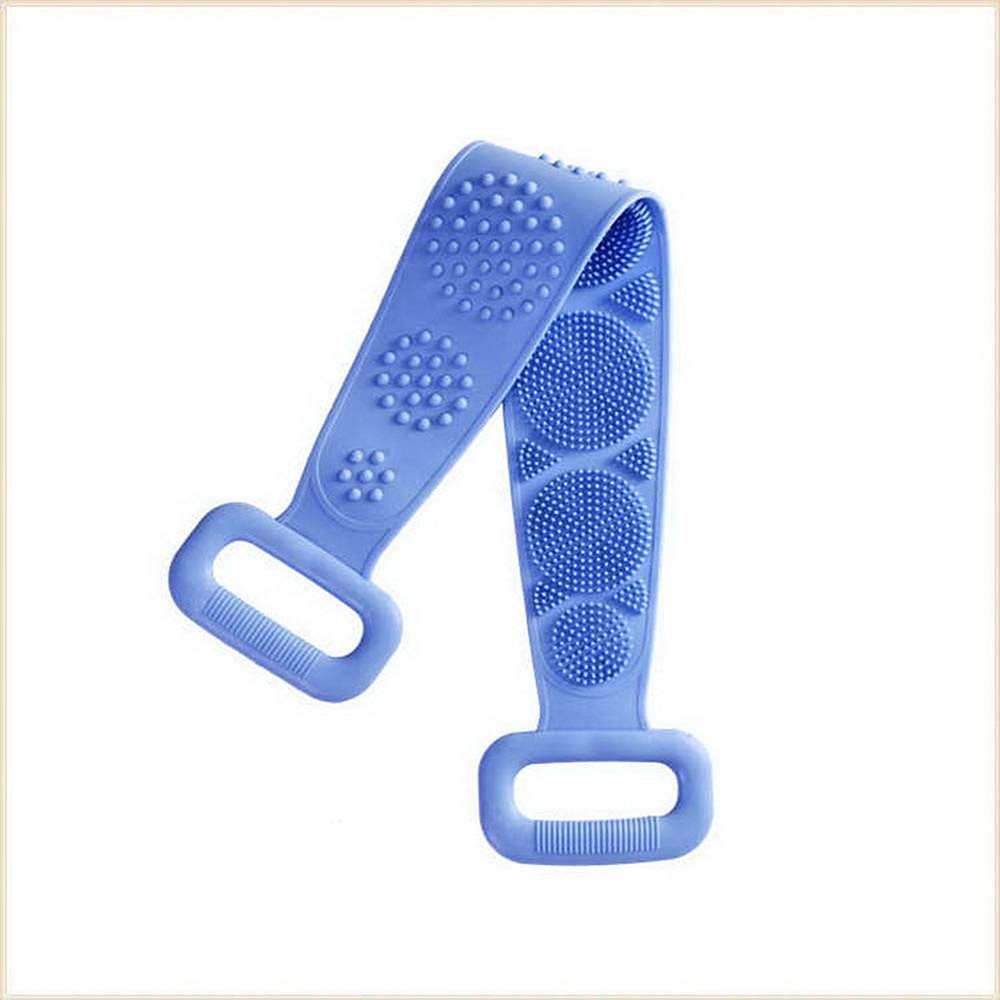 Magik Silicone Bath Shower Towel Rub Brush Pull Back Strip Scrubber Exfoliating Scrub Tool (Blue)