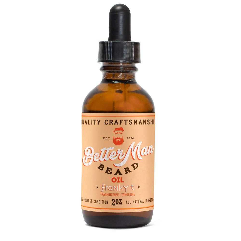 BETTER MAN BEARD Franky T Beard Oil (Frankincense + Tangerine) - 2 oz All-Natural Leave-in Beard Conditioner with Therapeutic Grade Essential Oils & 100% Natural Formula - OIL-FRT2