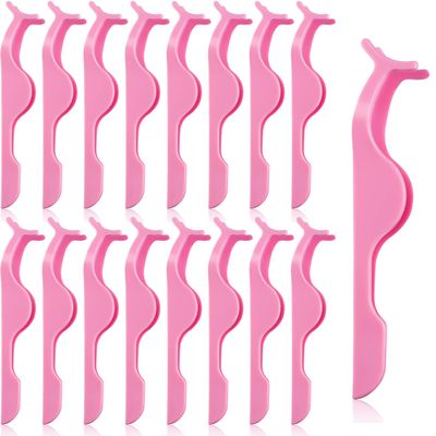 24 Pieces Plastic False Eyelash Applicator Clip Eyelash Extension Tweezers Remover Tool Tweezers for Application and Removal(Pink)