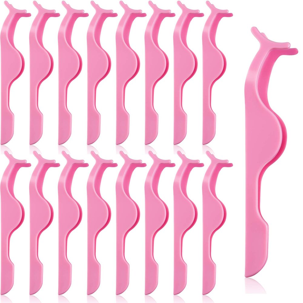 24 Pieces Plastic False Eyelash Applicator Clip Eyelash Extension Tweezers Remover Tool Tweezers for Application and Removal(Pink)
