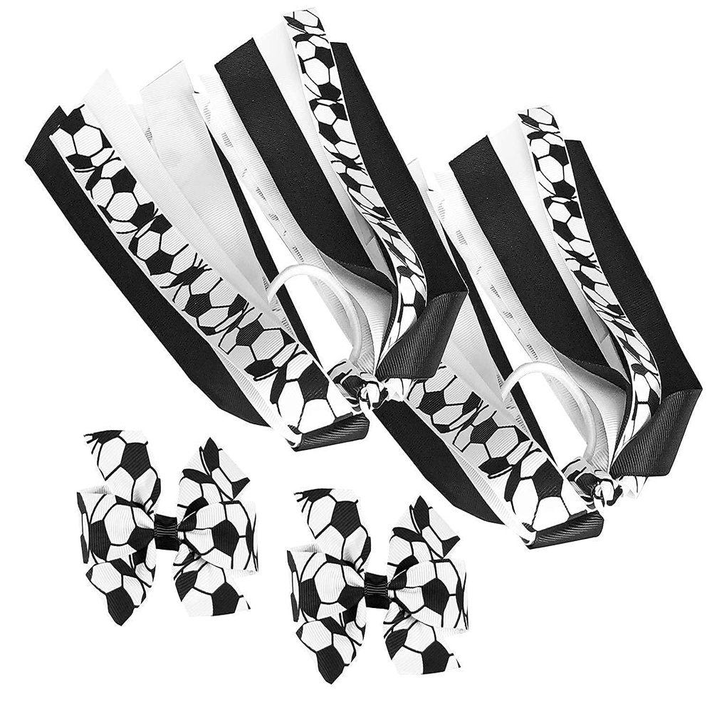 HipGirl Sports Soccer Bows Hair Clips and Soccer Ribbon Pony Holder Streamers Bundle-Soccer Accessories, Soccer Gifts for Girls and Women