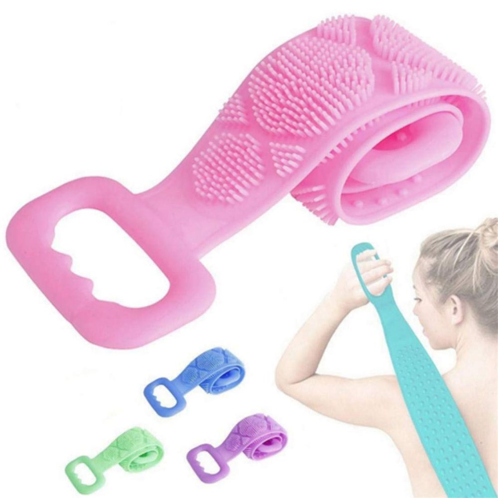 Silicone Bath Body Brush-Silicone Back Shower Scrubber Exfoliating Brush-Bath Belt Exfoliating Back Brush Belt-Bath Towel for Dead Skin Remover,Dual Sided,Easy to Clean, Eco Friendly (Blue)