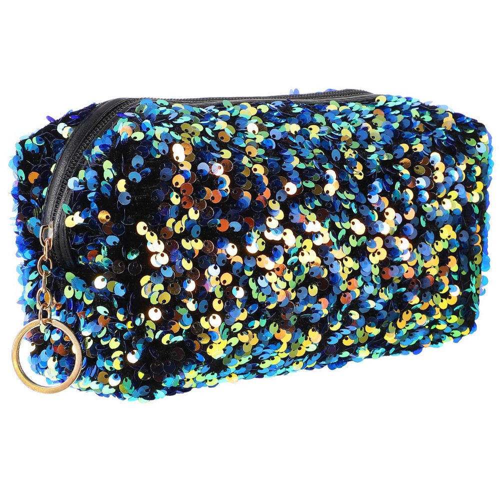 1pc Sequin Cosmetic Bag with Large Capacity Portable Toiletry Storage Bag for Travel Versatile Makeup Organizer Stylish Square Design Present for Women