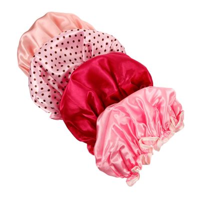4pcs Thicken Bathing Shower Caps Pink Bonnet Elastic Bath Cap Hats Silk Sleep Cap Womens Hat Silk Bonnets Bathing Caps Waterproof Shower Cap Miss Shampoo Cap Hair Care