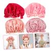 4pcs Thicken Bathing Shower Caps Pink Bonnet Elastic Bath Cap Hats Silk Sleep Cap Womens Hat Silk Bonnets Bathing Caps Waterproof Shower Cap Miss Shampoo Cap Hair Care view 3