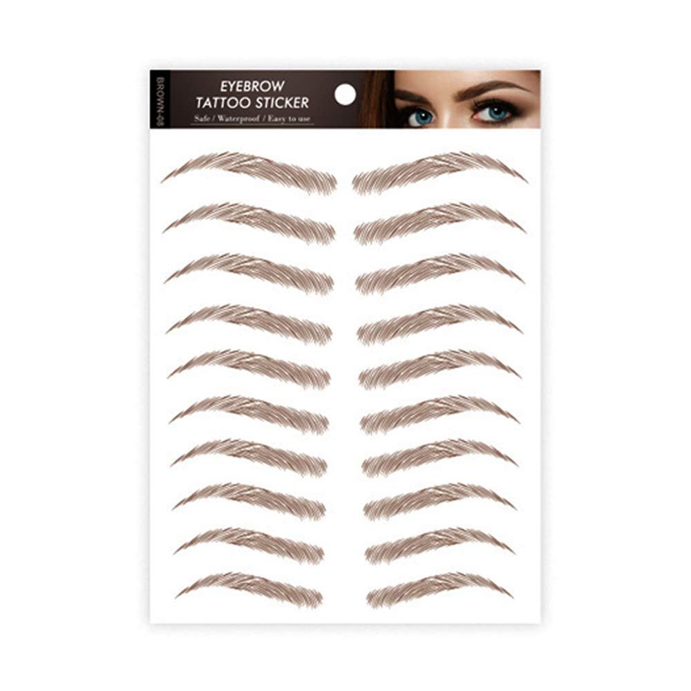 4Sheets Waterproof Eyebrow Tattoo Stickers Eyebrow Transfers Stickers Eyebrow Sticker for Women Girls-Brown