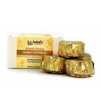 Avitals Lavender Lemongrass Honey Oatmeal Bath Fizzies  4 Handmade Bath Bombs for Dry or Sensitive Skin