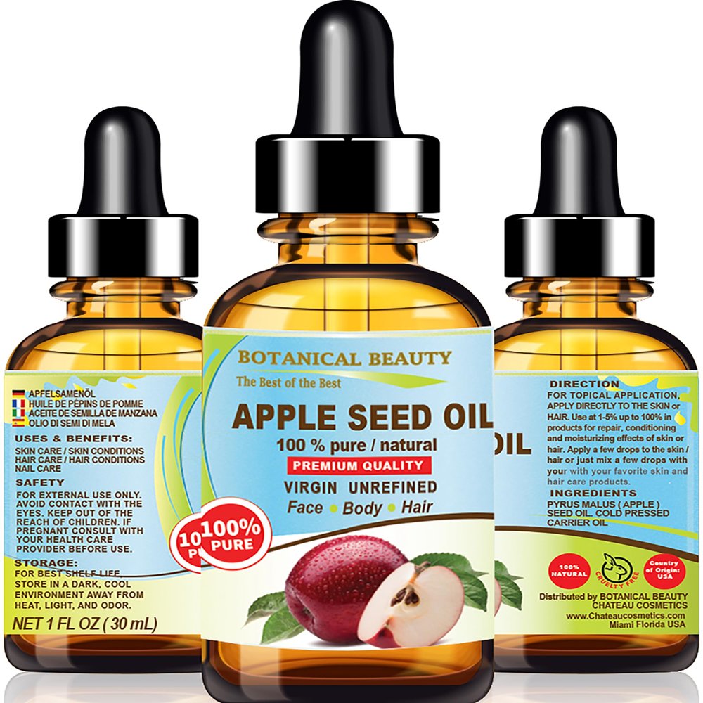 Botanical Beauty APPLE SEED OIL 100% Pure Virgin, Unrefined Cold-Pressed Carrier Oil Moisturizer for FACE DRY SKIN BODY HAIR NAILS (1 Fl Oz)