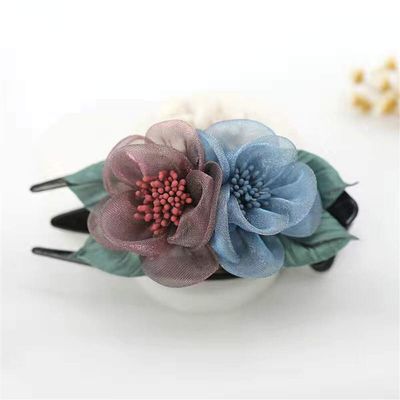 Fashion Handmade Women Girl Silk Floral Flower Exquisite Barrette Hair Clip 4.7inch Hair Pin Claw (style 3)