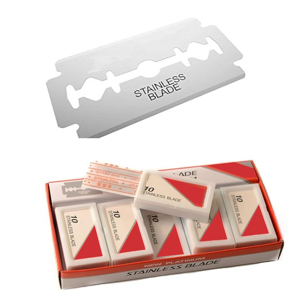 [100 PACK] Double Edge Stainless Steel Razor Blades  Platinum-Coated Safety Razor Blades for Mens Shaving, Delivering a Smooth, Precise Shave for Home Use, Barbershops, and Grooming Kits