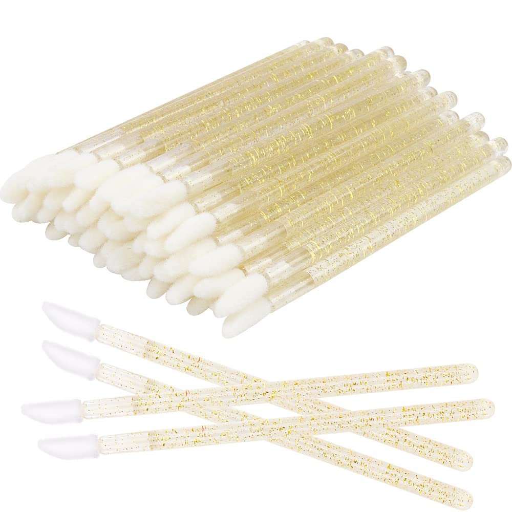 300 Pieces Disposable Lip Brushes Premium Lipstick Gloss Wands Applicator Makeup Tool Kits (Gold)