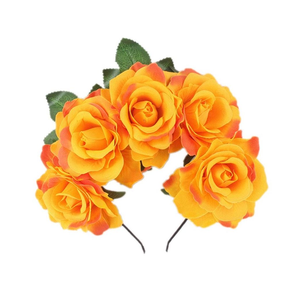 YAZILIND Seaside Vacation Headdress Rose Flower Wreath Garland Bride Hair Accessories Headband(Orange)