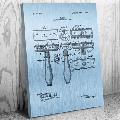 Shaving Razor Canvas Print, Bathroom Decor, Shaving Gift, Fashion Wall Art, Barber Gift, Barber Shop Decor, Stylist Gift Blue Steel (18 inch x 24 inch)